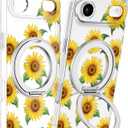 Loheckle for iPhone 17 Air Case with Stand- Compatible with MagSafe Women Girls Cute Clear Girly Aesthetic Unique Design Soft TPU Magnetic Ring Phone Cover for Apple 17 Air, Sunflower