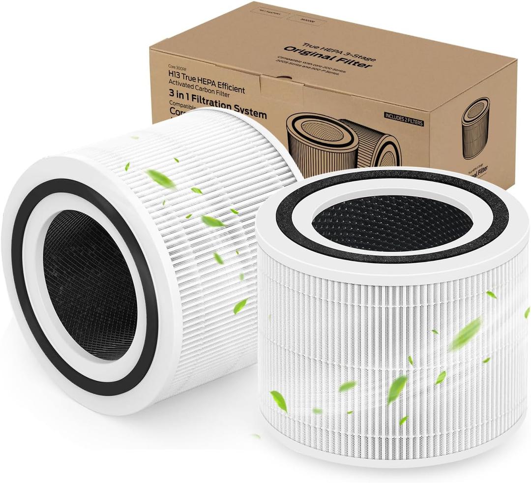 Core 300 Replacement Filter Compatible with LEVOIT Core 300 and Core 300S Air Purifier, 3-in-1 H13 True HEPA and Activated Carbon Replacement Filter, Core 300-RF, 2 Pack, White