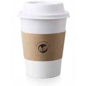 KTOB [50 pack] 12 oz Compostable Coffee Cups with Lids and Kraft Sleeves, Eco Friendly Disposable White Paper Cups Combo for Hot Beverage
