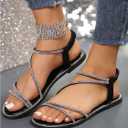 GORGLITTER Women's Rhinestone Dressy Flat Sandals Sparkly Strappy Shoses, 7