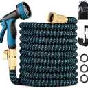 30 ft Expandable Garden Hose - Kink Free Flexible Water Hose 100ft with 10 Pattern Spray Nozzle, 3/ 4 Solid Brass Connectors, Retractable Latex Core - Lightweight Expanding Hose