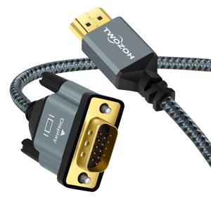 Twozoh HDMI to VGA Cable 10FT. Aluminum Alloy Shell Nylon Braided & Gold-Plated Support 1080P/60HZ