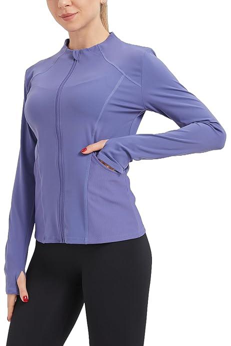 Miswek Women's Zip Up Workout Jackets with Pockets Slim Fit Cottony Soft Jacket for Running Athletic Yoga Size XL