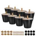 FoDau770 Black Rubber Wood Furniture Legs 2 Inches, Straight Tapered Wood Feet Mid Century Sofa Legs Set of 8, 5/16" UNC Furniture Feet for Cabinet Couch Dresser Chair Ottoman Table
