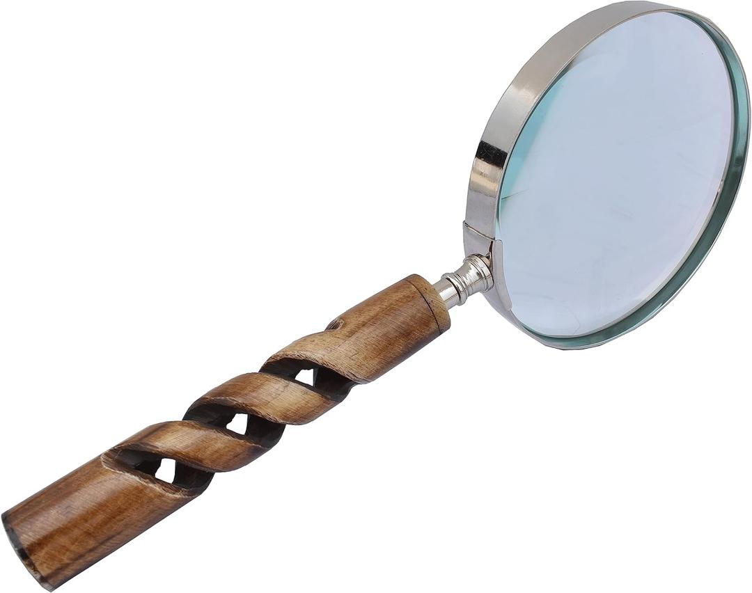 FYNJREX Bronze Brass Magnifying Glass, 4" Lens, 10x Magnification, Antique Finish, Bone Handle