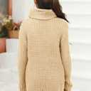 Haloumoning Girls Sweaters Button Turtle Cowl Neck Asymmetric Hem Wrap Pullover Sweaters for Girls (Beige)