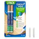 Grout Pen Beige Tile Paint Marker: Waterproof Grout Paint, Tile Grout Colorant and Sealer Pen - Narrow 5mm, 2 Pack with Extra Tips (7mL) - Beige