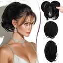 RUWISS Claw Clip Short Human Hair Ponytail Extension with Bendable Metals for DIY Styles, Straight Messy Bun Hair Piece for Women Thick Hairpieces for Daily Wear, 9 Inch Natural Black