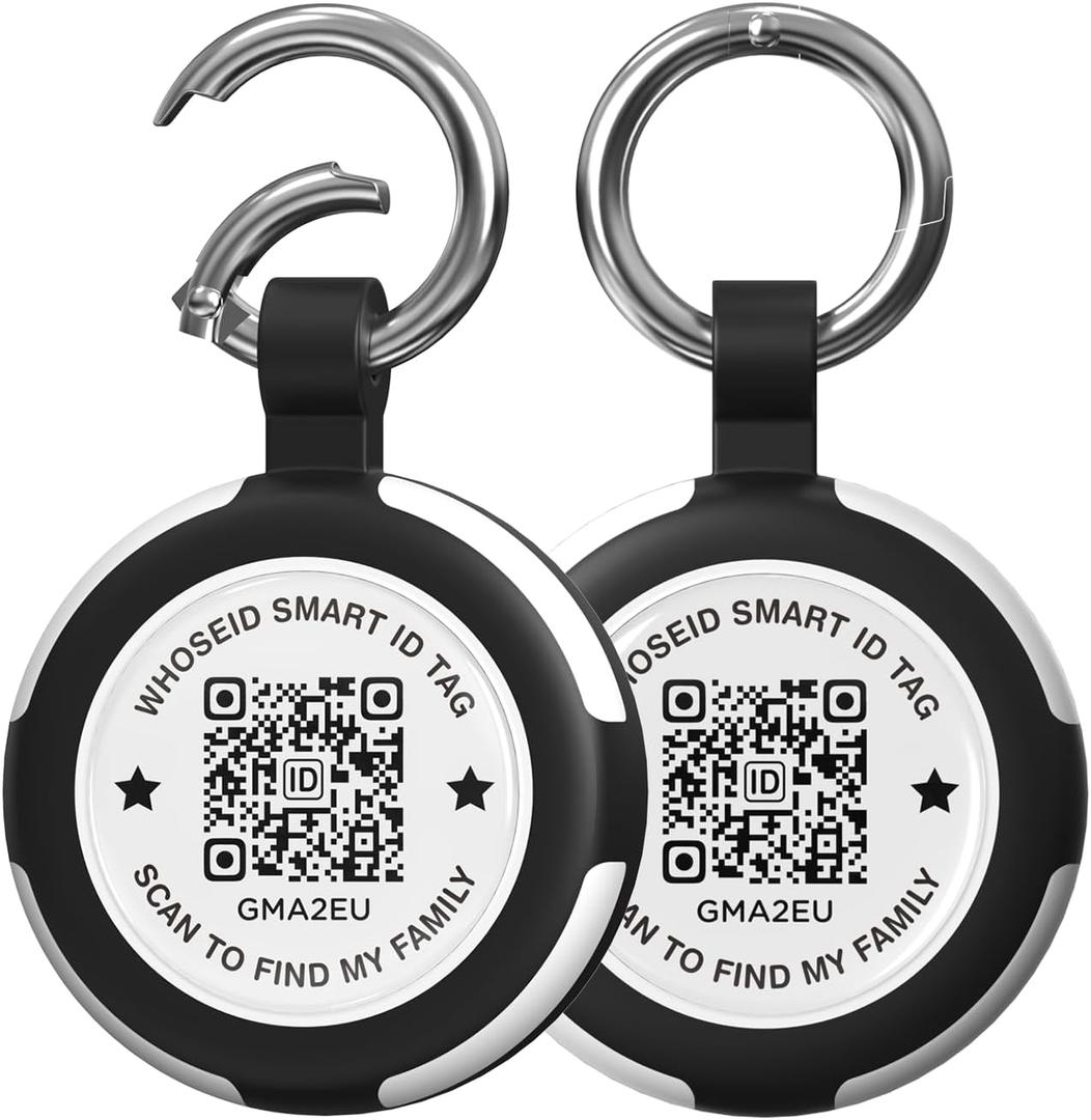 Compatible with AirTag Keychain, QR Code Air Tag Holder, Silicone AirTags Cases, GPS Item Finders Accessories (Black & Black)