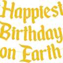 Happiest Birthday on Earth Banner Princess Bday Party Decorations Girls Kids Castle Birthday Baby Shower Party Supplies (Gold)