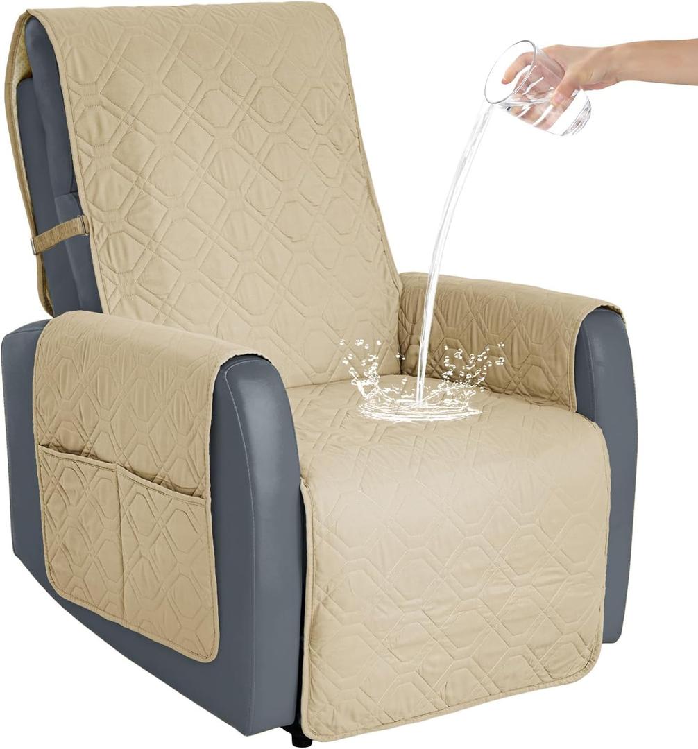 Recliner Chair Cover Sofa Slipcover Non-Slip Chair Couch Cover Machine Washable Furniture Protector with Straps for Dogs(Beige, 23inch Recliner)