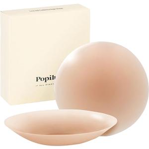 Popilush Nipple Covers for Women - Sticky Bra 2 Pairs - Reusable Silicone Nipple Pasties Waterproof with Travel Case Large (Fits DD-H Cups)