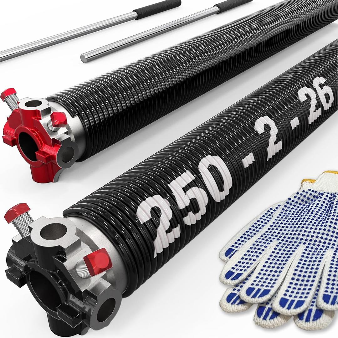 Garage Door Coated Torsion Springs 2'' (Pair) with Non-Slip Winding Bars (0.250X2''X26'')