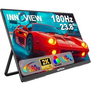 2K 180Hz Portable Gaming Monitor, 23.8" 2560x1440 QHD Fast IPS E<2 100% sRGB Portable Monitor w/180 Adjustable Stand Type-C HDMI Eye Care External Second Screen for Laptop Phone PS4 PS5 Switch Xbox