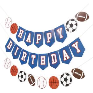 Happy Birthday Sports Banner - Sports Theme Birthday Party Decorations, Happy Birthday Ball Garland Sign, Banner for Boy Birthday Party Decor, Ball Party Supplies Photo Props