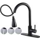Kitchen Faucets with Pull Down Sprayer - Matte Black Stainless Steel Rotatable Kitchen Sink Faucet - Single-Handle Commercial Utility - 1 | 3 Holes with Deck Plate for RV & Bar