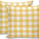Throw Pillow Covers Set of 2 Yellow Buffalo Check Plaid Pillow Covers 18x18 Inch Decorative Pillowcases Pillows Cushion Case for Couch Bed Sofa Patio Garden Indoor Outdoor Summer Home Decor