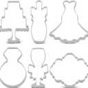 LILIAO Wedding Cookie Cutter Set for Anniversary/Bridal/Engagement - 6 Piece - Diamond Ring, Wedding Dress, Cake, Plaque, Champagne with Ribbon and Champagne Glass with Ribbon - Stainless Steel