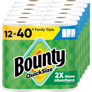 Bounty Quick-Size Paper Towels, White, 12 Family Triple Rolls = 40 Regular Rolls