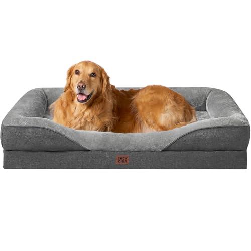 EHEYCIGA Orthopedic XL Dog Bed for Large Sized Dog, 42x30x7.5 Inch Extra Large Memory Foam Dog Couch Bed with Sides, Waterproof Liner & Washable Removable Cover, Bolster Pet Sofa, Grey