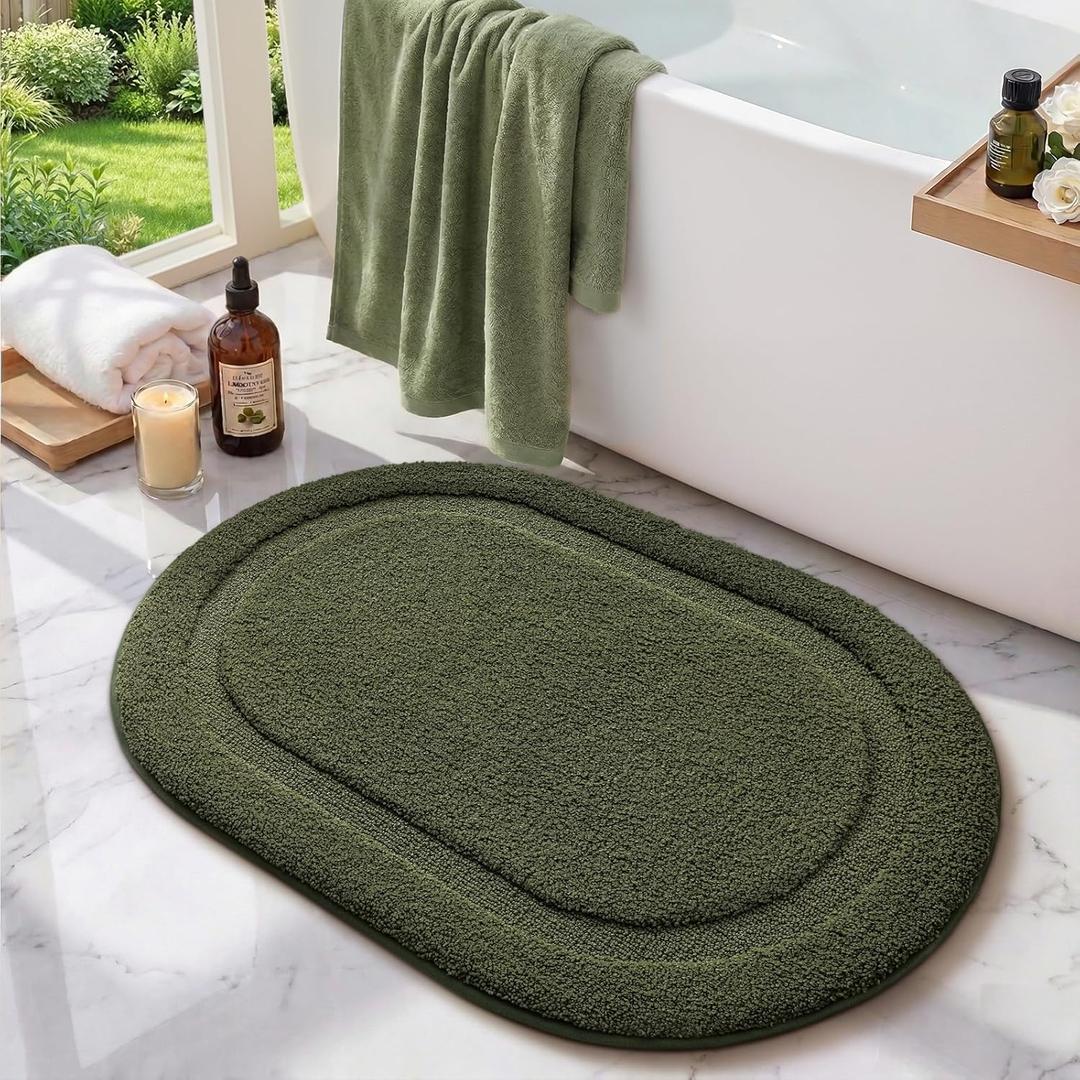 Color&Geometry Oval Green Bathroom Rugs 32x20, Extra Soft Absorbent Microfiber Bath Rugs, Non-Slip Bathroom mat, Washable Plush Bath Mats for Bathroom, Shower, Bathtub, Laundry, Green