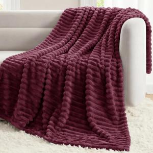 Burgundy Red Throw Blanket for Couch & Bed, 50 x 60 Inch | 300GSM Ribbed Fleece Blanket, Soft, Cozy & Lightweight, OEKO-TEX Certified, All-Season Use for Travel, Dorm & Home Decor