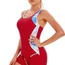 Women's Swimming Suit Tummy Control One Piece Swimsuit Modest Junior Boyleg Bathing Suit (Red, XL)