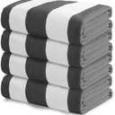 Exclusivo Mezcla 4 Pack Beach Towels, Large Microfiber Striped Beach Bath Pool Towel Set for Kids and Adults, Lightweight and Absorbent, 30x60 Inches, Grey