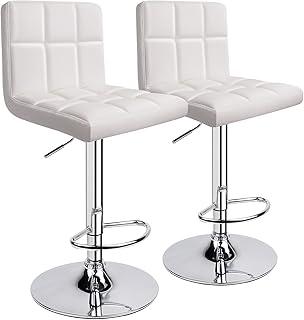 Leopard Bar Stools, Modern PU Leather Adjustable Swivel Bar Stool with Back, Set of 2 (White)