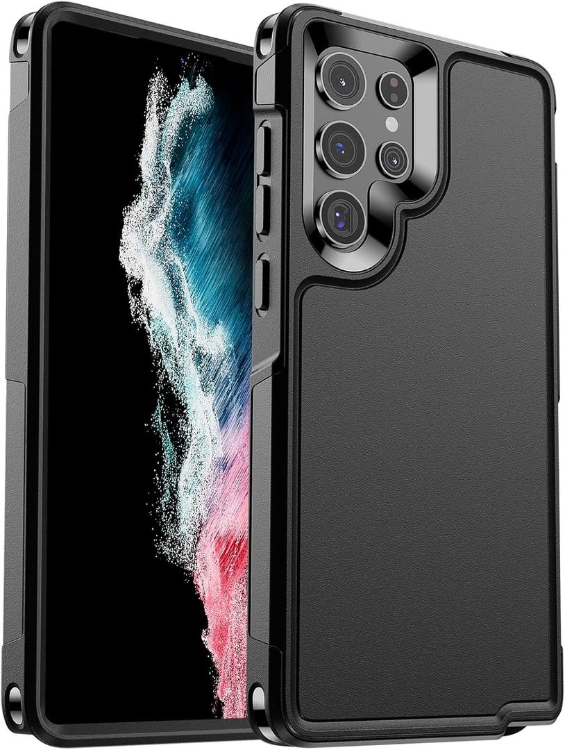 Designed for Samsung Galaxy S22 Ultra Case, [Military Drop Protection] [Dual Layer Structure Design] Heavy Duty Shockproof Non-Slip Phone Cover for Galaxy S22 Ultra, Black
