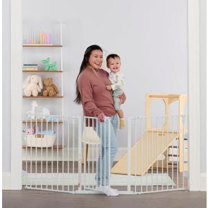 Regalo Safety 28"-76 Super Wide Configurable Baby Gate for Doorways & Open Spaces, 3-Panel Wall Mounted Safety Gate with Door for Babies, Toddlers & Pets, Includes Wall Mount Hardware