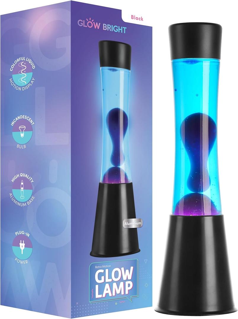 15.43" Cylinder Glow Lamp with Black Base, Blue Liquid and Purple Wax, Novelty Lamp and Home Dcor for Adults, Teens and Kids