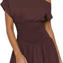 Vidiva Womens Summer Mini Dresses 2026 Casual Sexy Off The Shoulder A Line Going Out Short Dress for Party Cocktail Birthday Vacation Graduation, Coffee, Medium