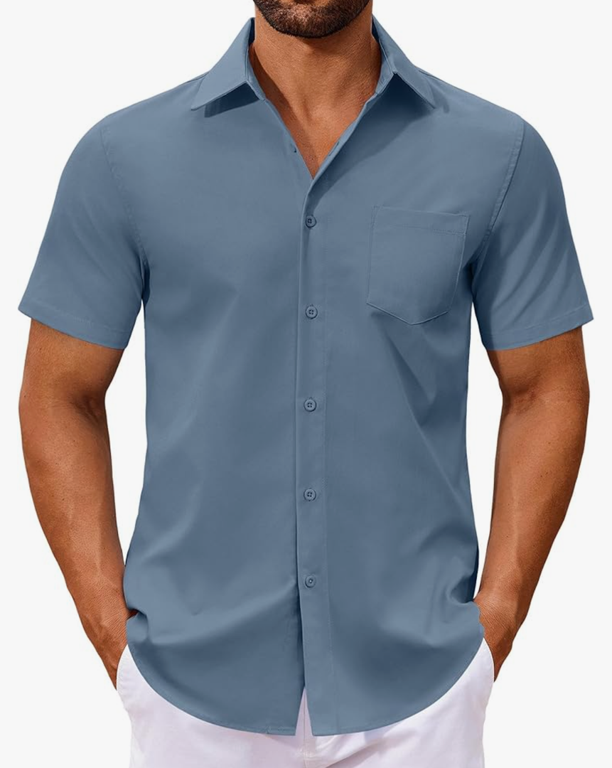 COOFANDY Men's Button Down Shirts Short Sleeve Casual Dress Shirts Untucked Summer Shirt with Pocket 2XL
