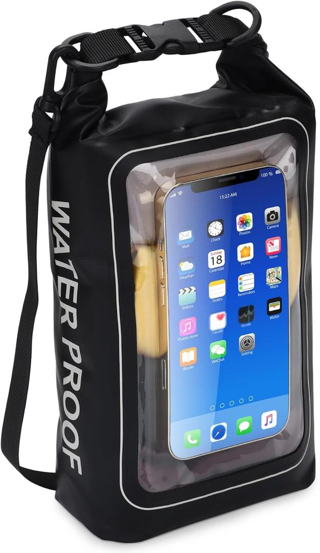 IP68 Waterproof Dry Bag, 2L - Roll Top Waterproof Pool BagDry Bags for Kayaking Waterproof-w/Phone Pouch,Large Waterproof Phone Pouch,Boating & Kayak Accessories Camping (Black)