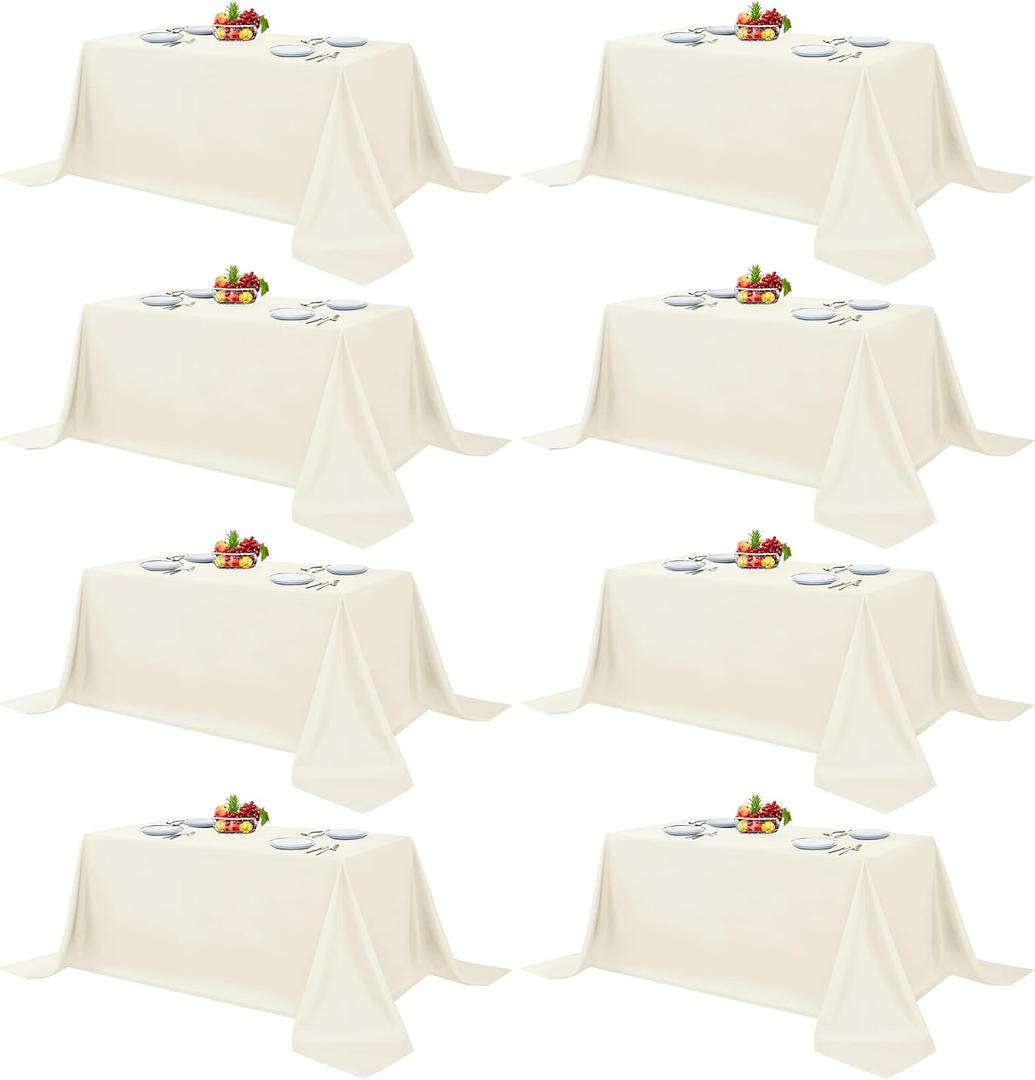 Fitable 8 Pack Rectangle Tablecloths: Stain Resistant Wrinkle Free Circle Table Clothes, Washable Reusable Polyester Table Covers for Wedding Party Birthday Banquet Reception (Ivory, 90x132 Inch)