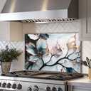 LMSDYSHU Tempered Glass Backsplash for Kitchen, Colorful Leaves, Frameless, Stove Backsplash Protector for Wall,Easy to Clean, Home Decor (30"x20")