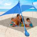Beach Canopy Tent Sun Shade with UPF 50+ UV Protection, Beach Tent Sun Shelter with Sandbags, Poles and Ground Pegs and Anti-Wind Ropes for Outdoor, Camping, Backyard and Picnics