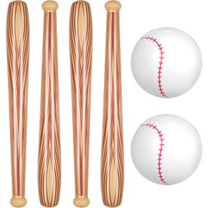 Lewtemi Set of 6 Beach Baseball Ball Inflatable Bat Include 2 Pcs 11 Inch Beach Baseball and 4 Pcs Inflates Bat Pool Toys for Fun Birthday Party(Brown,11.02inch)