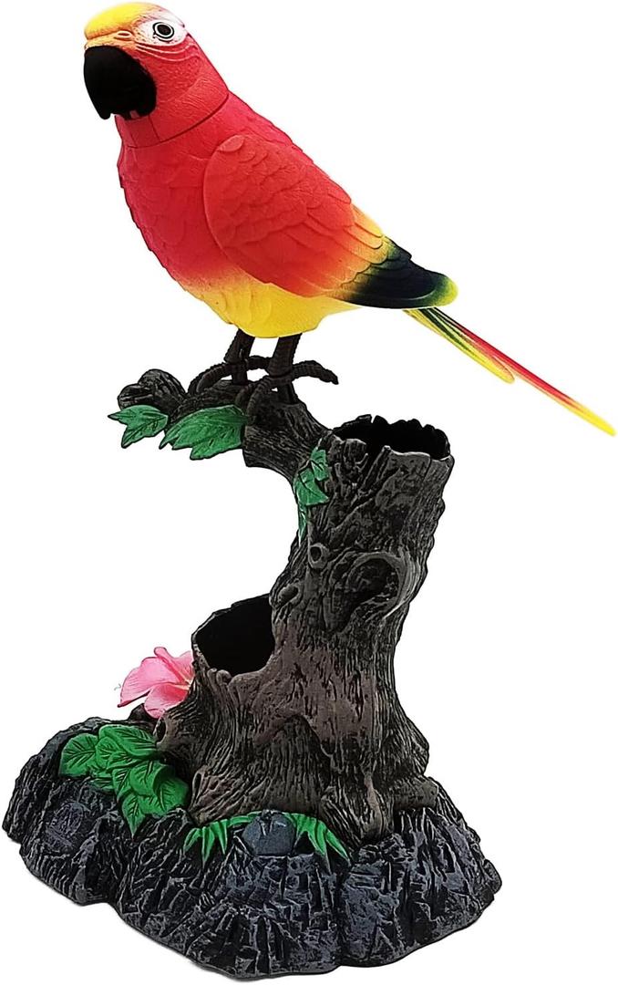 Tipmant Electronic Talking Parrots Realistic Electric Birds Toy Office Home Wall Room Table Decoration Recording Voice & Playback Kids Toys Birthday Gifts (Red)