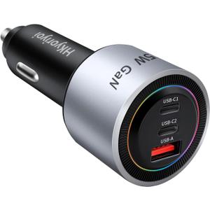 HKyoriyoi 175W USB C Super Fast Car Charger, PD3.1 140W PD3.0 100W Fast Charging Type C Car Phone Charger, 3-Port GaN Cigarette Lighter Adapter for Laptop, MacBook, iPad, iPhone 16 Pro, Samsung S25
