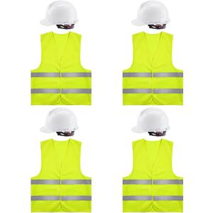 ramede 4 Set 4 Pt. Suspension Hard Hat with Safety Vests Bulk, 4 Pcs Adjustable Ratchet Hard Hats, 4 Pcs Reflective Safety Vests for Men Women Work Head Protection Supplies, One Size