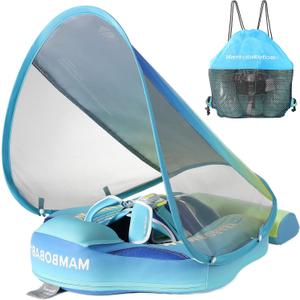 Mambobaby Float Add Tail Baby Swim Float with Canopy Solid Pool Infant Swim Trainer Swimming Training Lying Air Free Water Floats Non-Inflatable Waist Swim Ring for Toddlers (Gradient)
