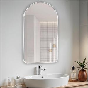 Arched Mirrors for Wall, Wall Mounted Vanity Mirror with Metal Frame, Modern Bathroom Mirror for Bedroom Living Room Entryway Dressing Room, (Silver,60x80cm/23.6x31.5in)