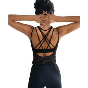 OYANUS Womens Summer Workout Tops Sexy Backless Yoga Shirts Open Back Activewear Running Sports Gym Tank Tops (Black, S)
