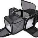 BAGLHER Cat Carrier Bag,Airline Approved Pet Carrier Soft Side Pet Travel 5 Sides Open Doors 3 Sides Expandable Foldable Dog Carrier with Fleece Pad (Black)