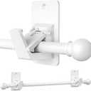 Heavy Duty Curtain Rods No Drilling for Windows 30 to 45 Inches,5/8 Inch Diameter No Drill Small Curtain Rod Set with Adhesive Brackets, White