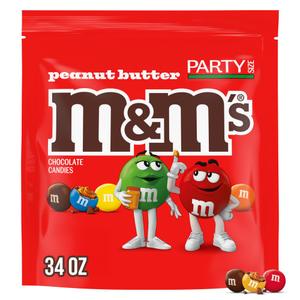 M&M's Peanut Butter Chocolate Candy, Football Party Candy Supplies, Party Size, 34 oz Bag, BB Date 10/2025