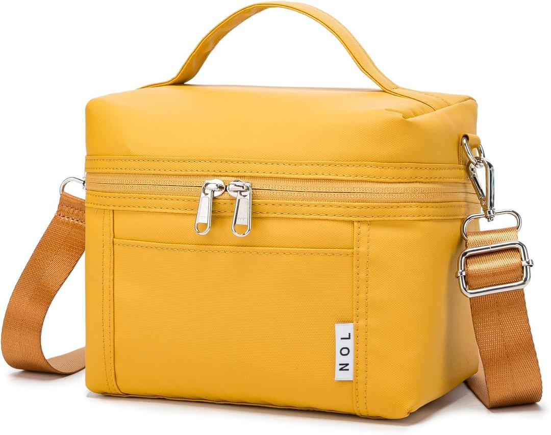NOL Natural Organic Lifestyle Reusable Insulated Lunch Bags for Adults Lightweight Nylon Waterproof Lunch Box with Removable Adjustable Strap Insulated Lunch Bag for Work (Small Earth-yellow) (Small (4 Liters))