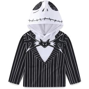 Disney Nightmare Before Christmas Jack Skellington Boys Long Sleeve Hooded Shirt for Big Kids